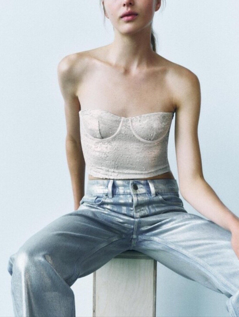 New Zara Sequin Crop Bustier Top Size Small
